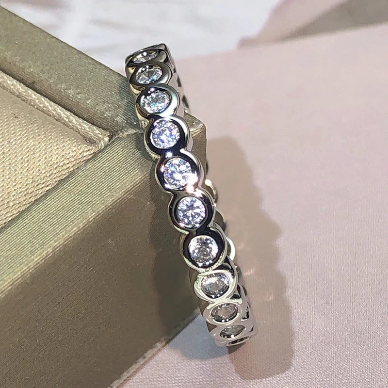 925 Sterling Silver Eternity Promise Ring | Women's Wedding Band with CZ Stones