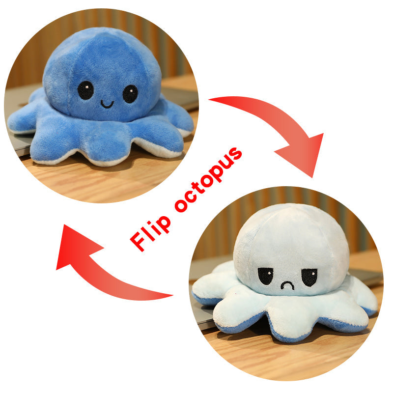 Reversible Octopus Plush Toy 8 Inches – Soft Two-Sided Design - Mystery Color