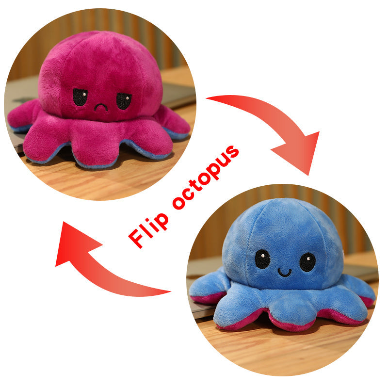 Reversible Octopus Plush Toy 8 Inches – Soft Two-Sided Design - Mystery Color