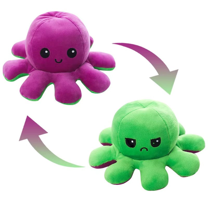 Reversible Octopus Plush Toy 8 Inches – Soft Two-Sided Design - Mystery Color