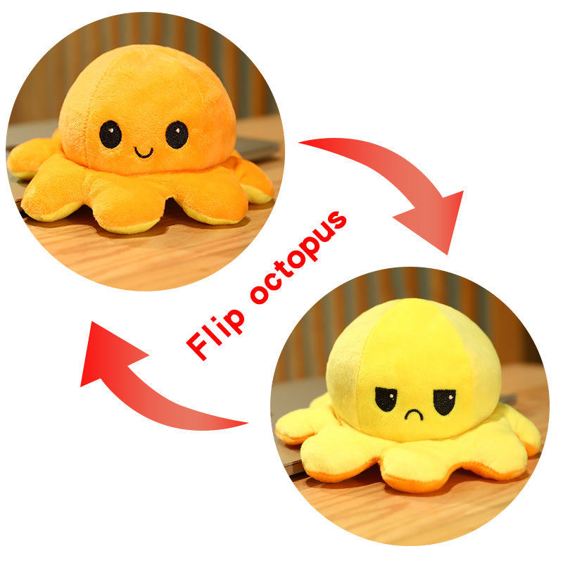 Reversible Octopus Plush Toy 8 Inches – Soft Two-Sided Design - Mystery Color