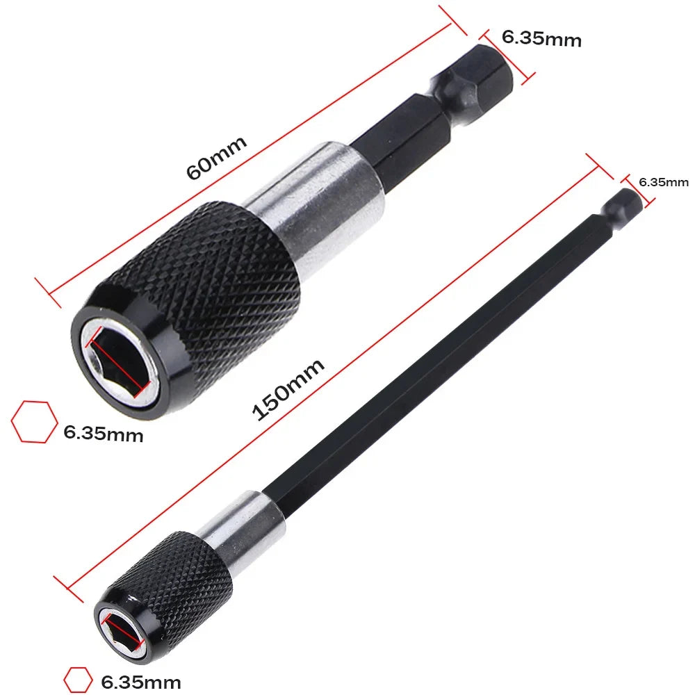 1/4 Inch Hex Shank Quick Release Screwdriver Bit Holder Extension Bar | 60mm 100mm 150mm