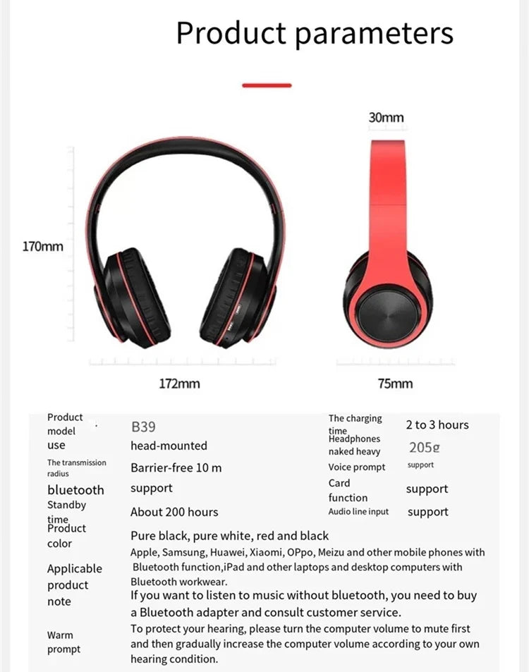 B39 Red & Black Wired Headphones with Adjustable Headband – Sleek Everyday Design (Item #MG-B39)
