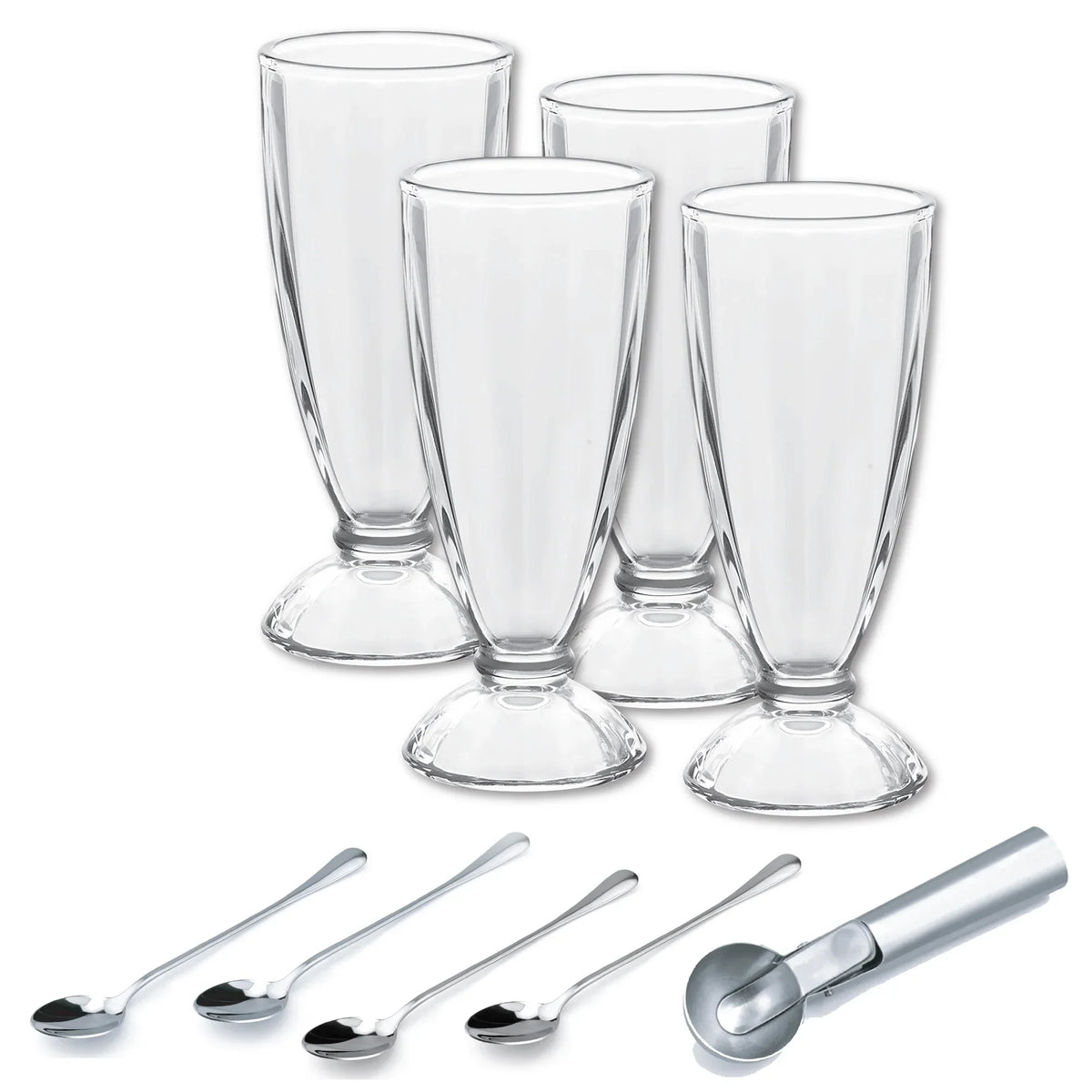 Le Regalo 9 Piece Ice Cream Set – Sundae Glasses, Scoop and Spoons Dessert Serving Kit