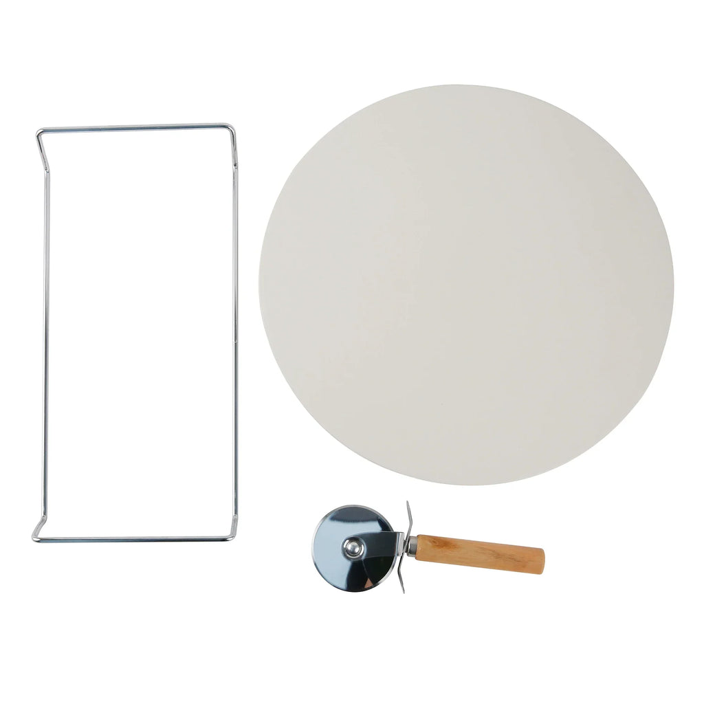 Le Regalo 3 Piece Pizza Stone Set – 13" Cordierite Stone with Rack, Cutter & Server