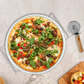 Le Regalo 3 Piece Pizza Stone Set – 13" Cordierite Stone with Rack, Cutter & Server