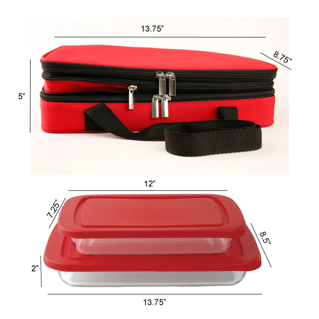 Le Regalo 5 Piece Bake & Take Set – Borosilicate Glass Casseroles with Insulated Carriers