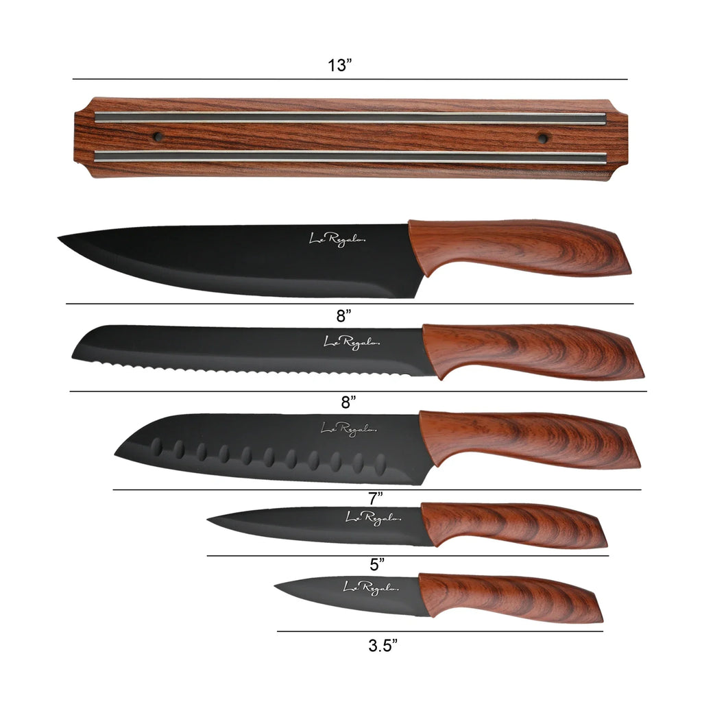 Le Regalo 5 Piece Kitchen Knife Set – Stainless Steel Blades with Magnetic Wall Holder