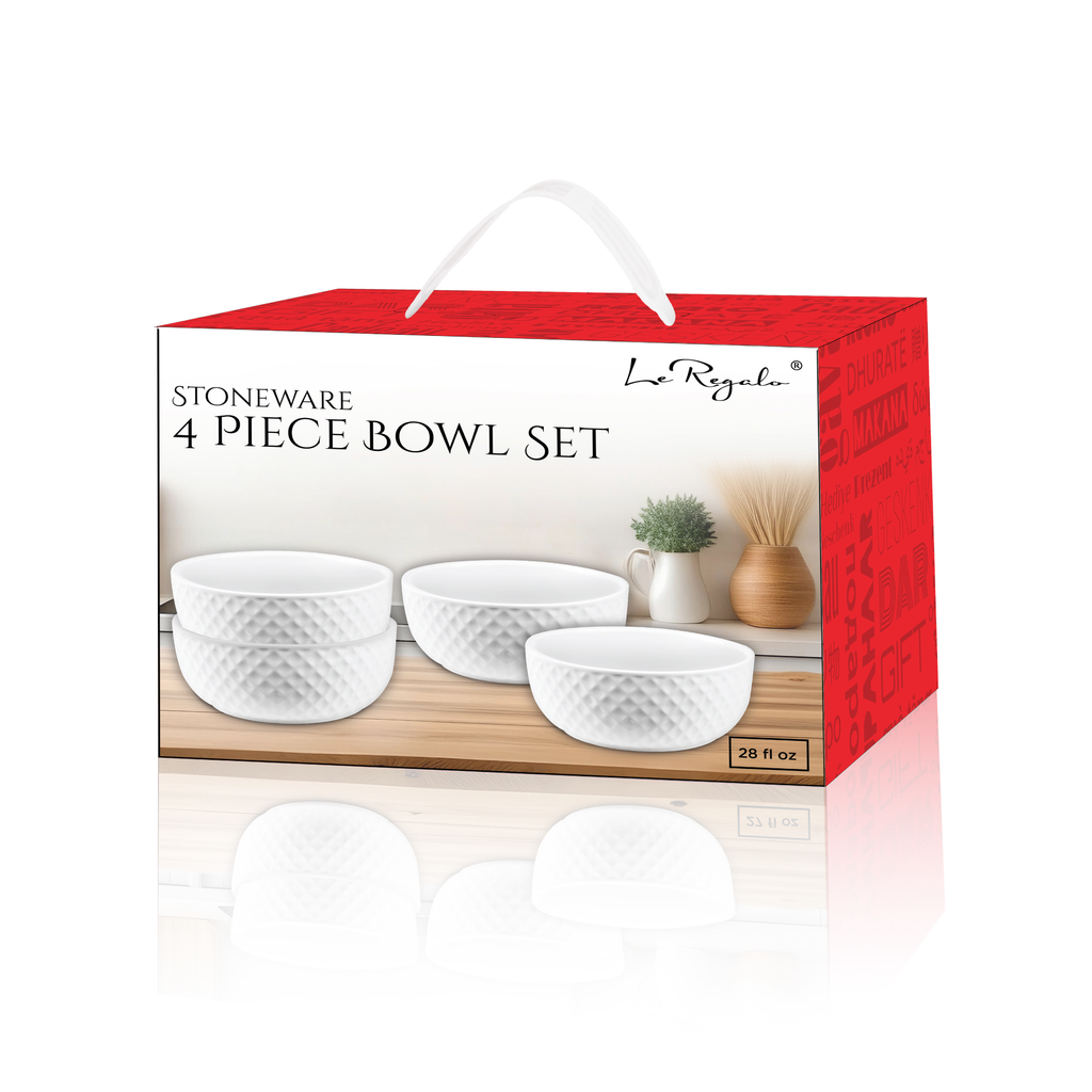 Le Regalo 4 Piece Stoneware Bowl Set – Versatile Soup, Cereal & Prep Bowls