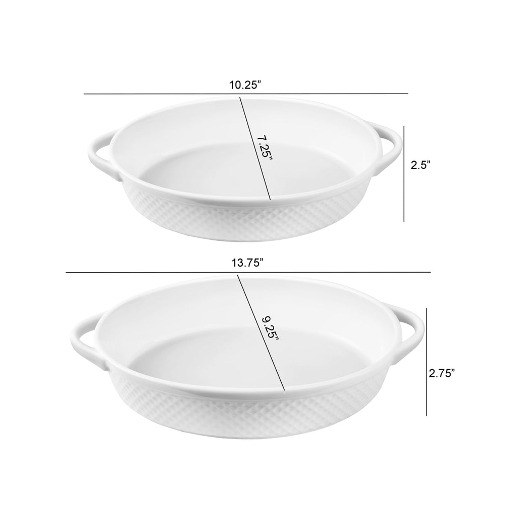 Le Regalo 2 Piece Stoneware Oval Baker Set – Honeycomb Design Nesting Baking Dishes