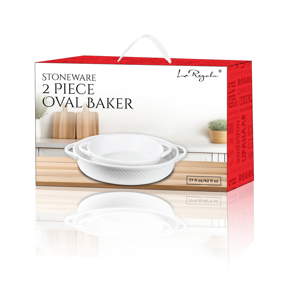 Le Regalo 2 Piece Stoneware Oval Baker Set – Honeycomb Design Nesting Baking Dishes