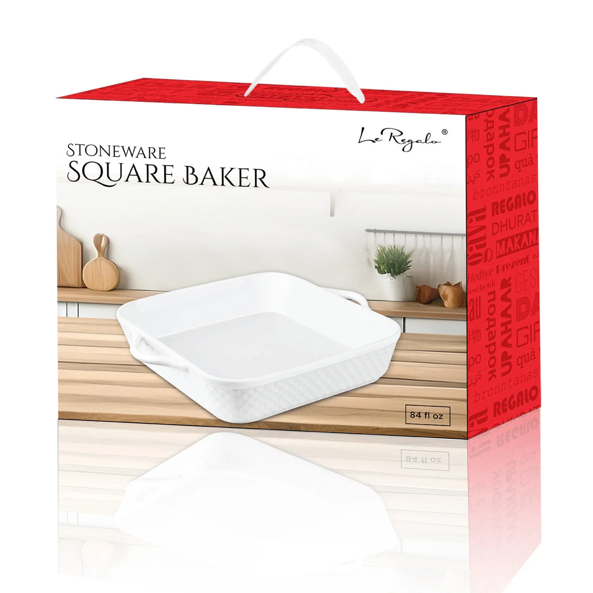 Le Regalo 10" Stoneware Square Baker – Honeycomb Design, Oven, Microwave & Freezer Safe