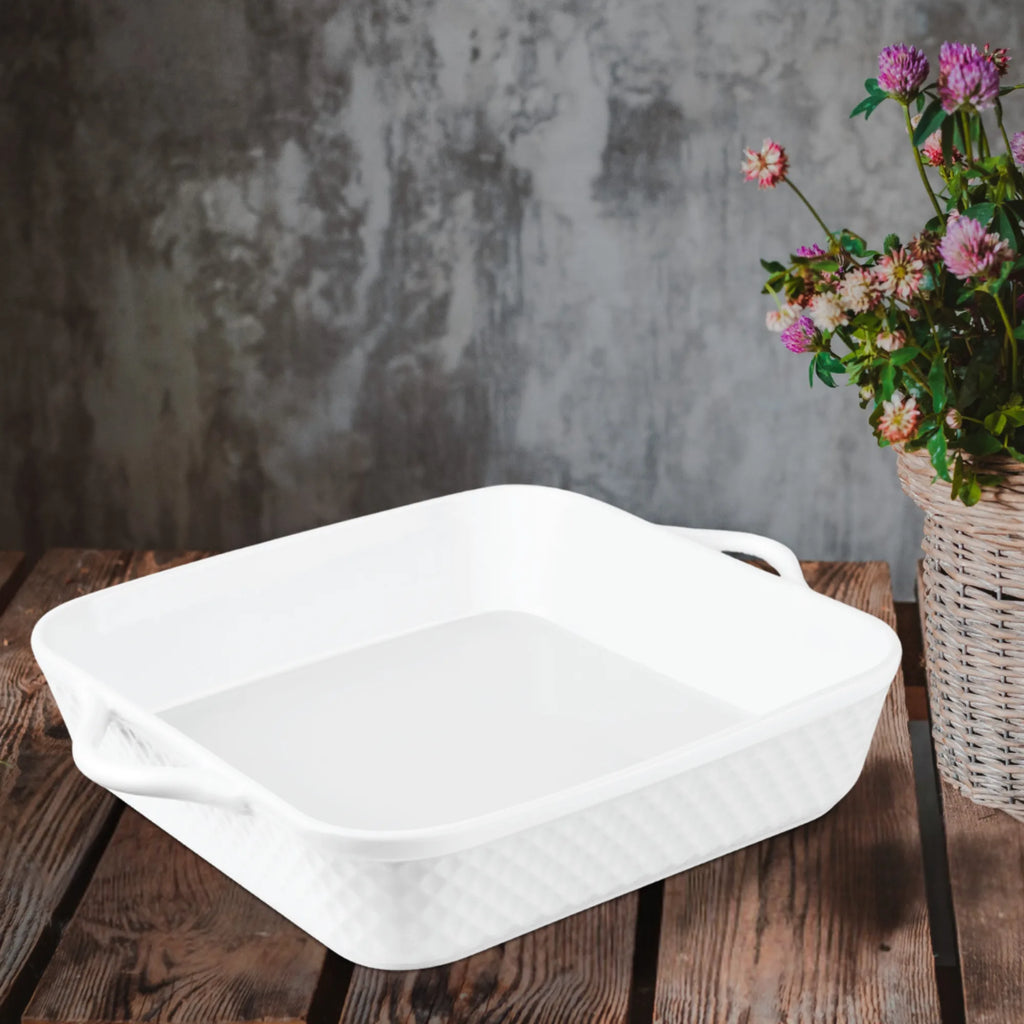 Le Regalo 10" Stoneware Square Baker – Honeycomb Design, Oven, Microwave & Freezer Safe