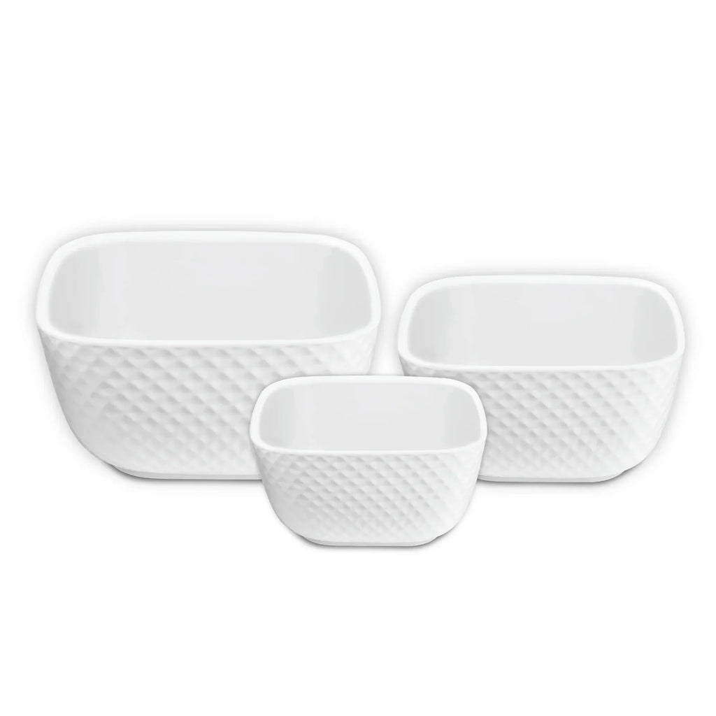 Le Regalo 3 Piece Stoneware Square Bowl Set – Honeycomb Design, Oven & Microwave Safe