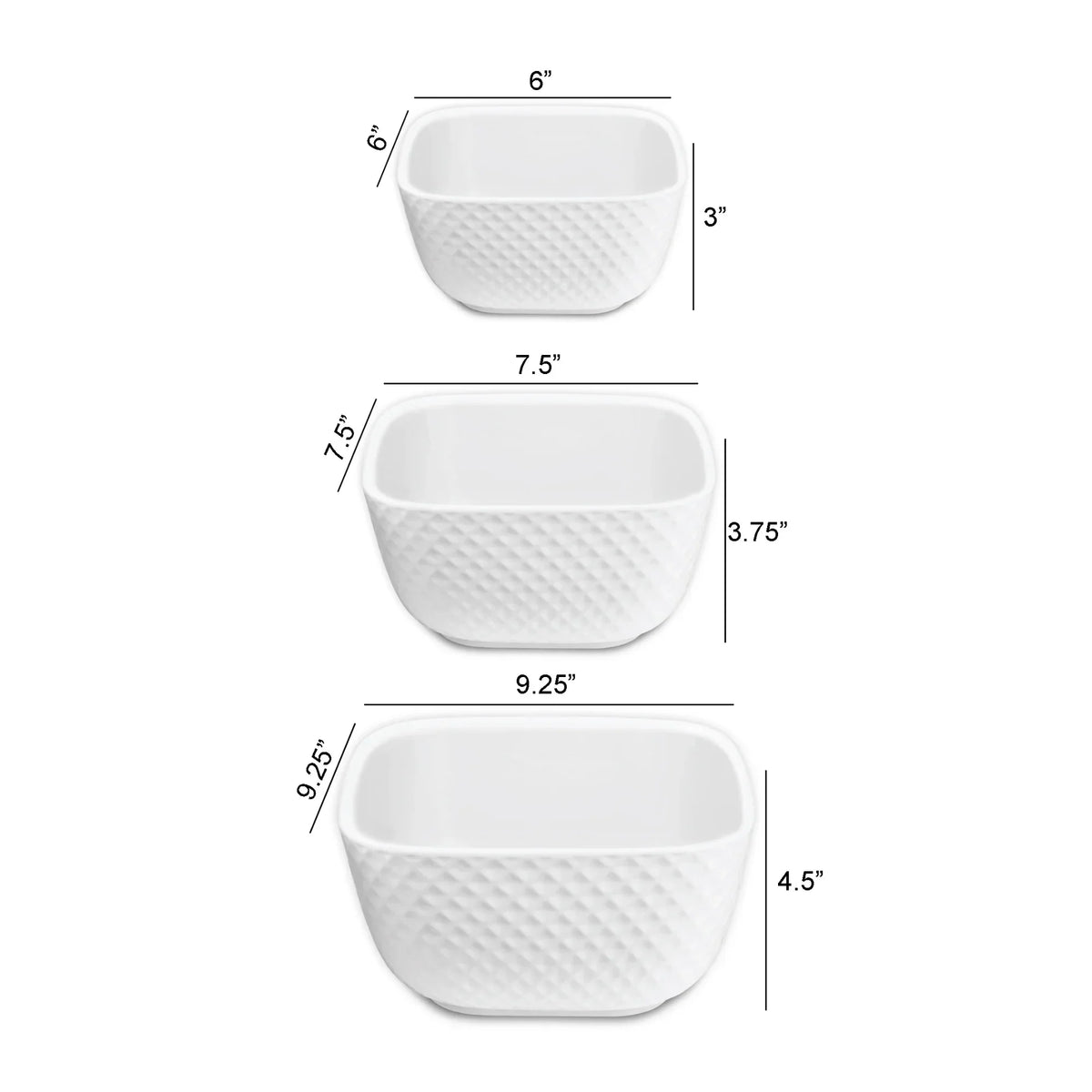 Le Regalo 3 Piece Stoneware Square Bowl Set – Honeycomb Design, Oven & Microwave Safe