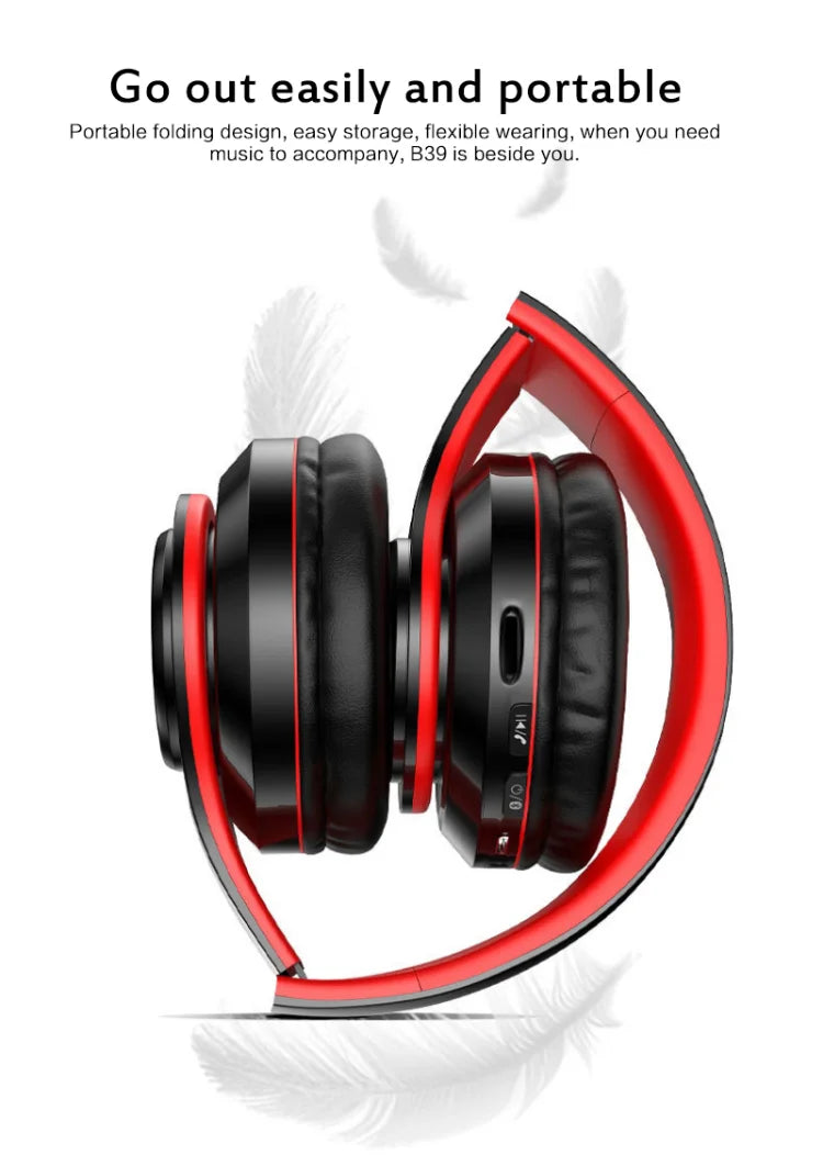 B39 Red & Black Wired Headphones with Adjustable Headband – Sleek Everyday Design (Item #MG-B39)