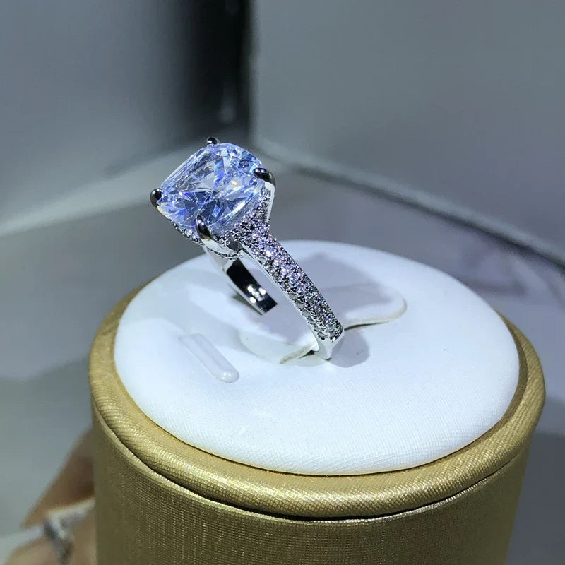 925 Silver Cubic Zirconia Square Ring | Women's Sterling Silver Wedding Jewelry