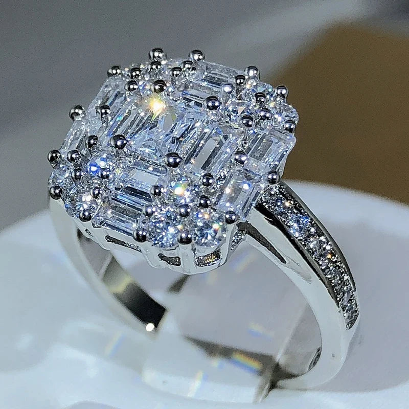 Exquisite Square Zircon Claw Setting Ring | 925 Sterling Silver Fashion Jewelry