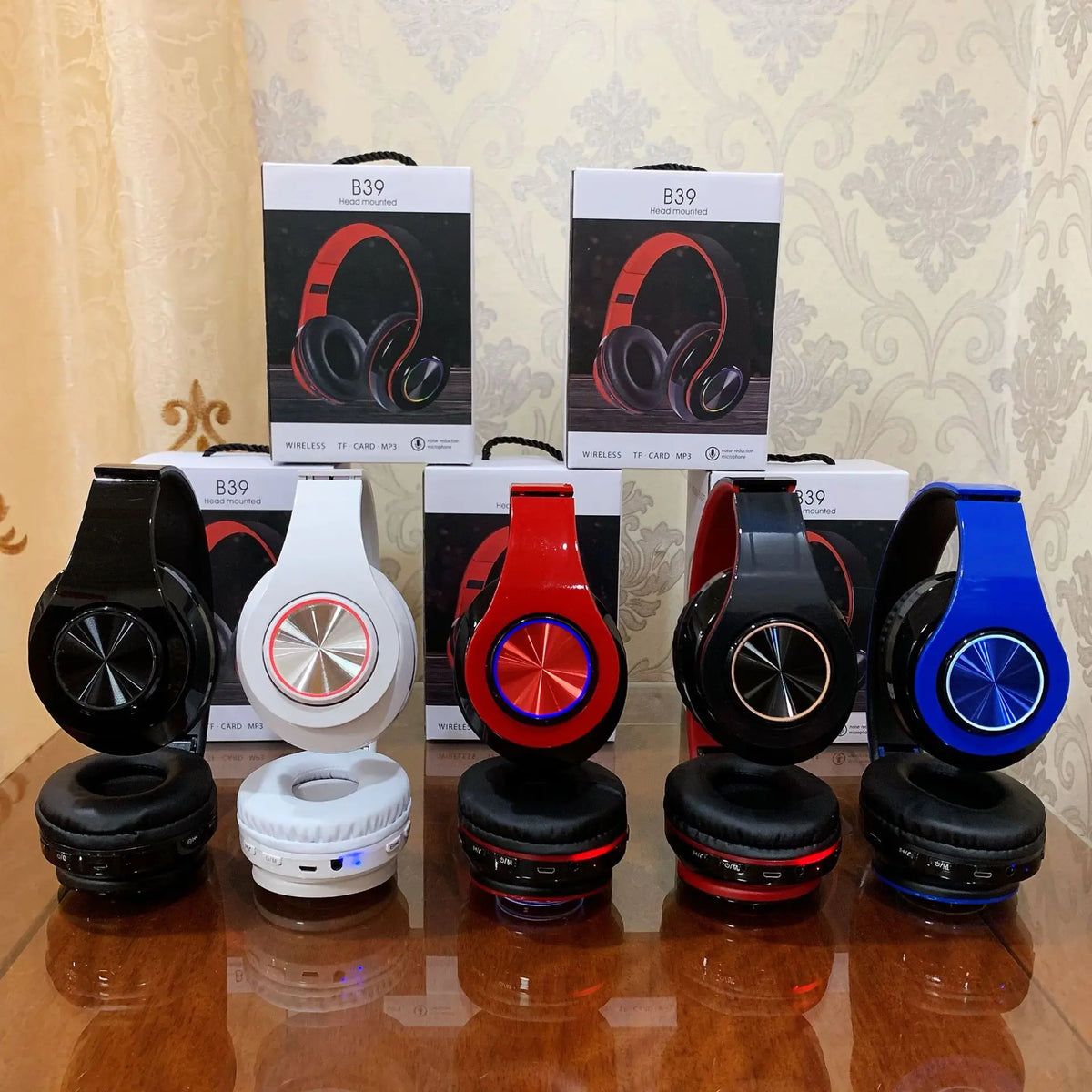 B39 Red & Black Wired Headphones with Adjustable Headband – Sleek Everyday Design (Item #MG-B39)