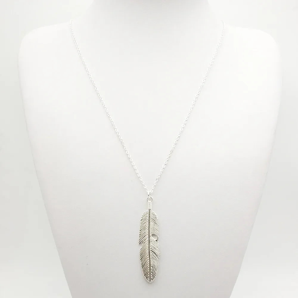 VOQ Feather Pendant Necklace for Women | Trendy Long Chain Jewelry Gift