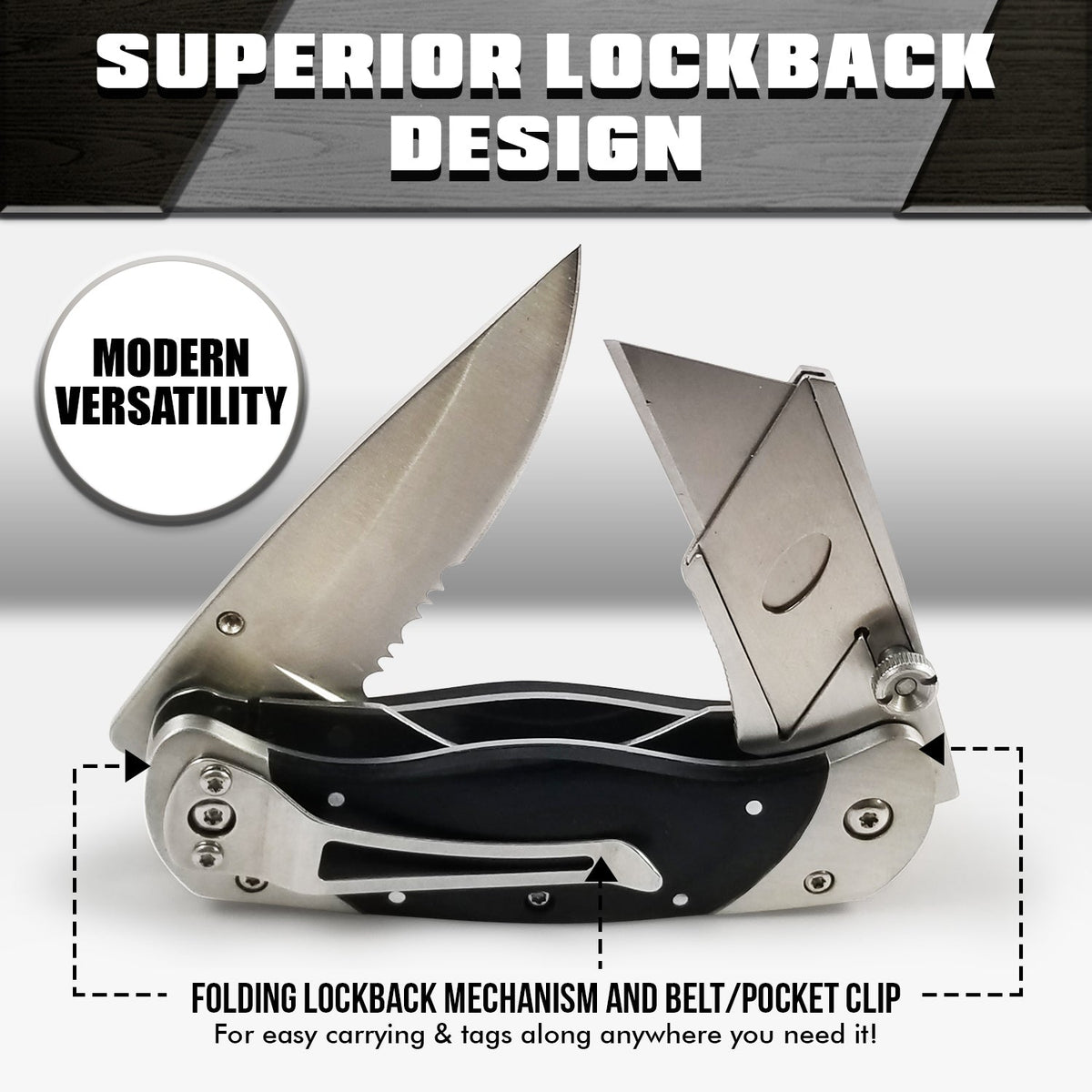 Premium Utility Knife, Folding Pocket Knife Combo, Box Cutter, Heavy Duty Dual Blades W/Belt Clip Gift Set for Dad Carpenter or Construction Worker