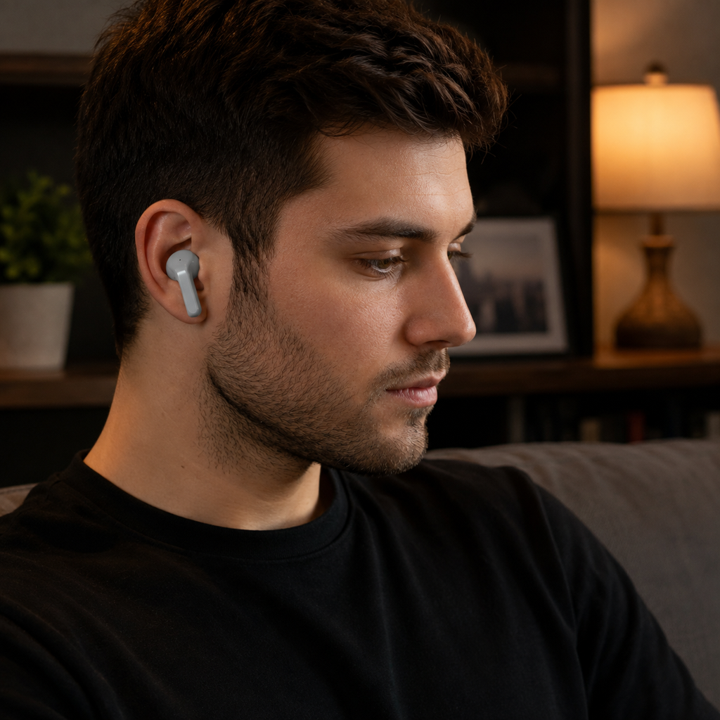 iEssentials True Wireless Earbuds with LED Battery Display – Bluetooth Earbuds, Grey