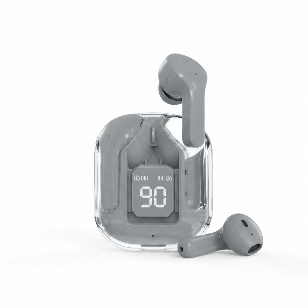 iEssentials True Wireless Earbuds with LED Battery Display – Bluetooth Earbuds, Grey
