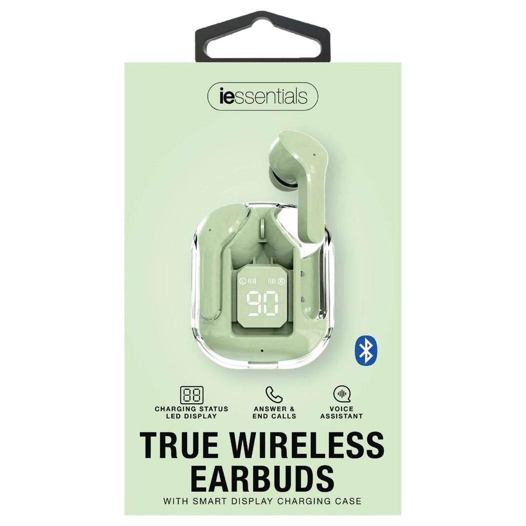 iEssentials True Wireless Earbuds with LED Battery Display – Bluetooth Earbuds, Green