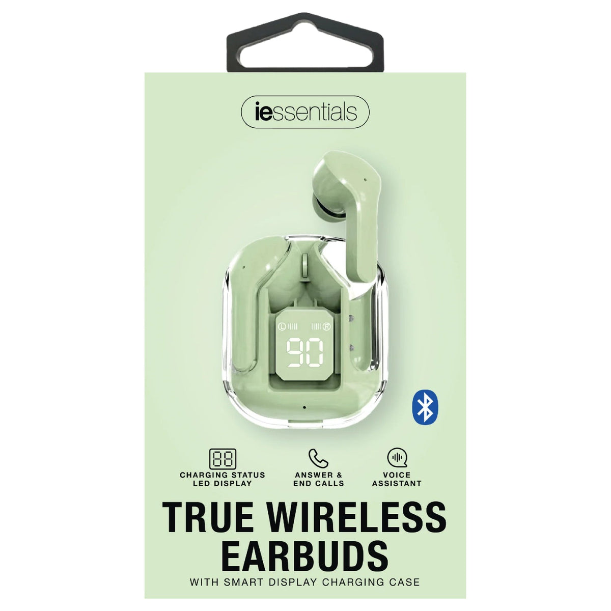 iEssentials True Wireless Earbuds with LED Battery Display – Bluetooth Earbuds, Green