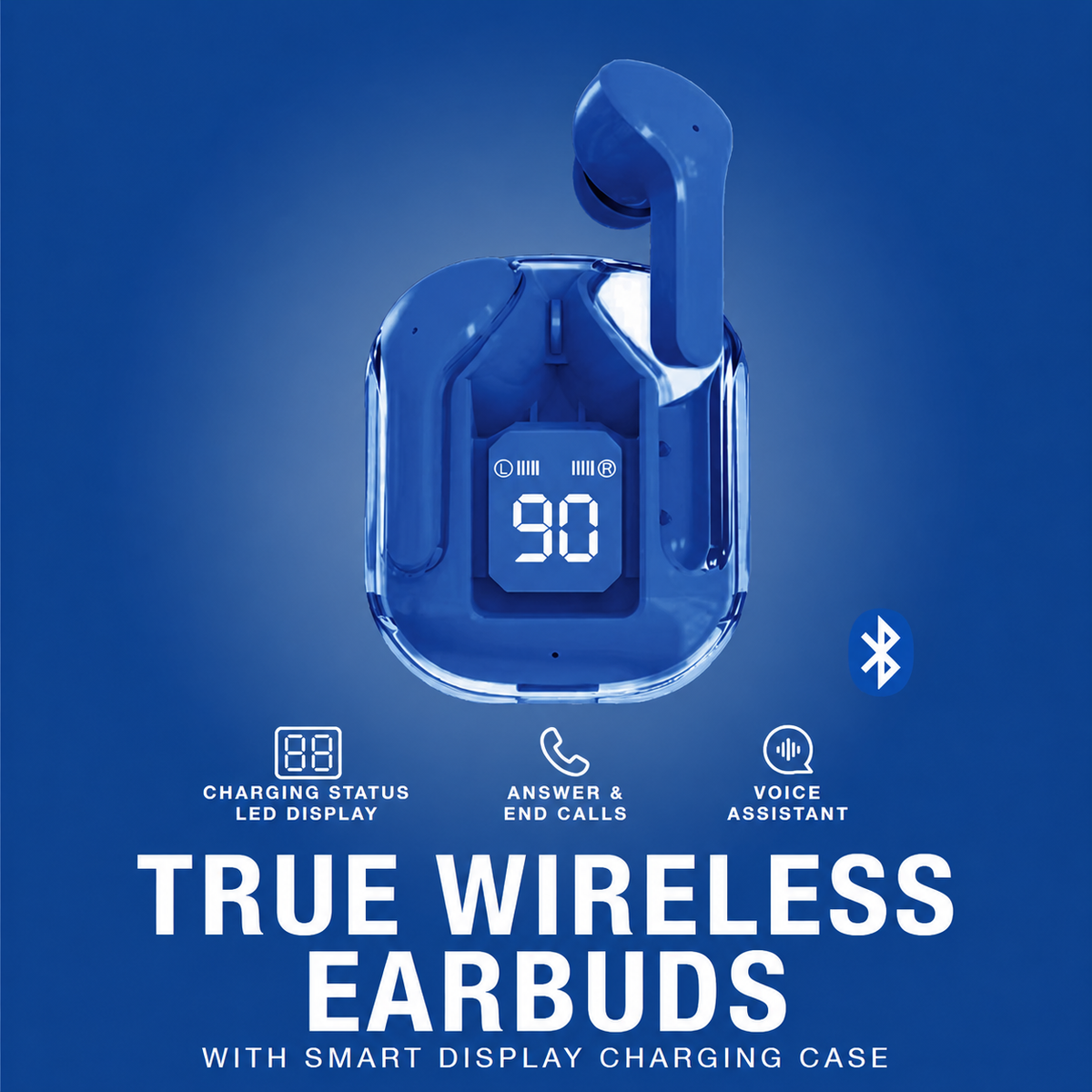iEssentials True Wireless Earbuds with LED Battery Display – Bluetooth Earbuds, Dark Blue