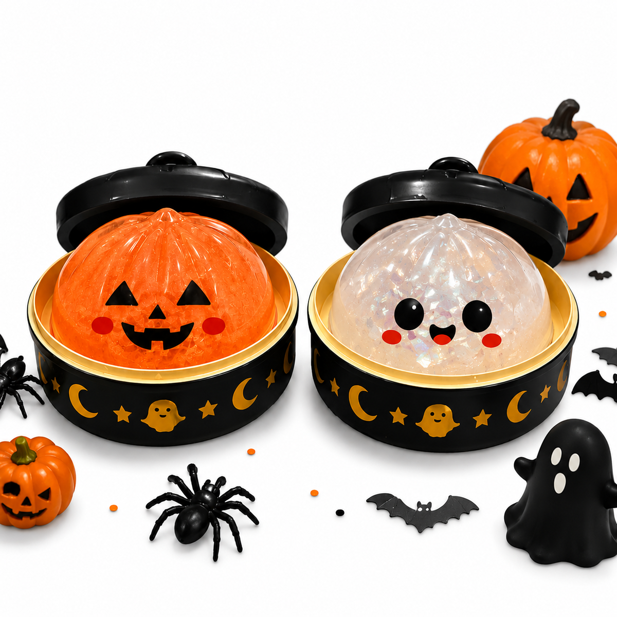 Halloween Squishy Bao 2-Pack Mystery Set – Jelly Gel Stress Relief Dumpling Squishies with Steamer Box | 6 Spooky Designs | 8.5cm