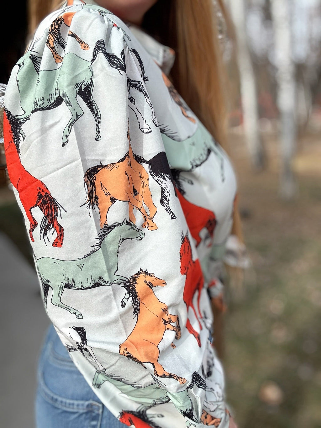 Off To The Races Horse Print Blouse - Mint