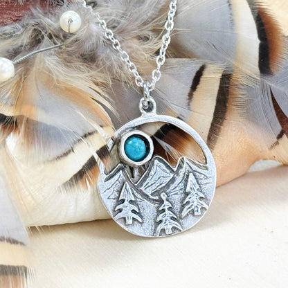 Turquoise Mountain Necklace Round Nature Inspired Boho Western Jewelry Silver Bronze