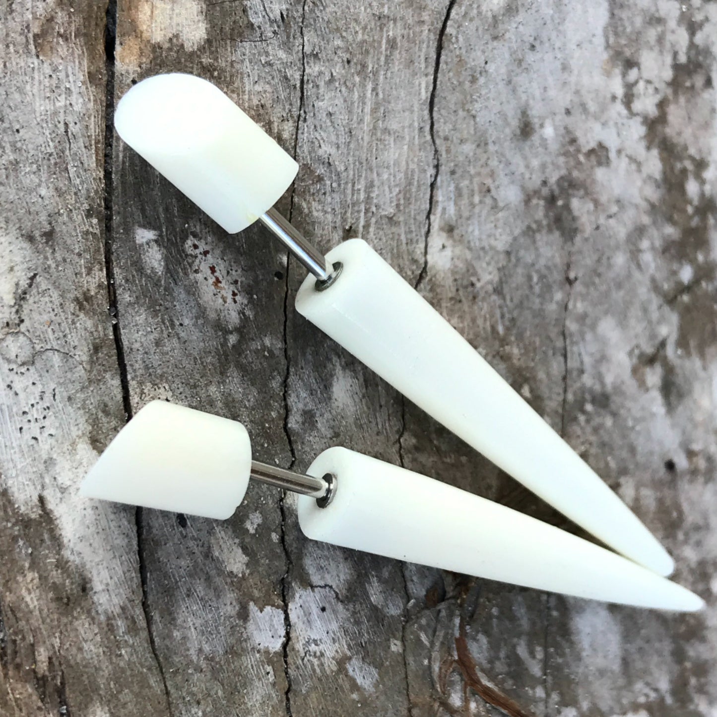Fake Taper Gothic Earrings White Illusion Plug Lightweight Alternative Gauge Jewelry