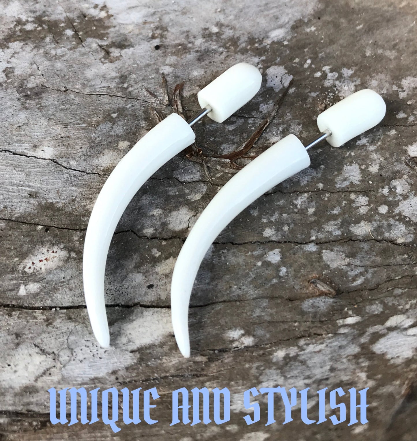 Fake Taper Gothic Earrings White Illusion Plug Lightweight Alternative Gauge Jewelry