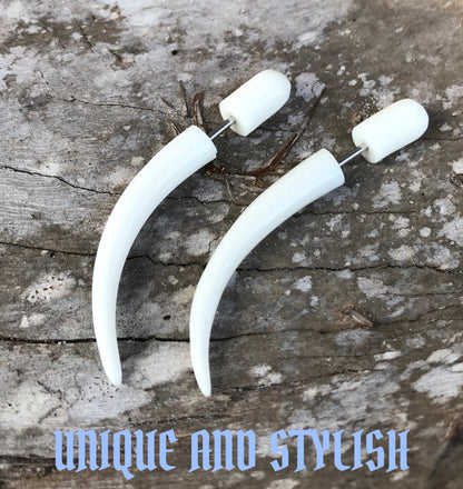 Fake Taper Gothic Earrings White Illusion Plug Lightweight Alternative Gauge Jewelry