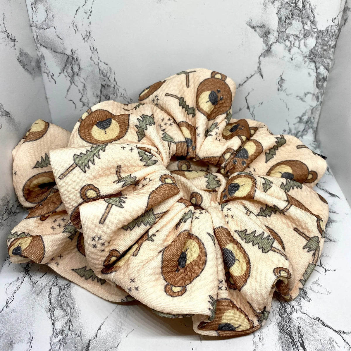 Bear and Pine Tree Fall Bullet Scrunchie