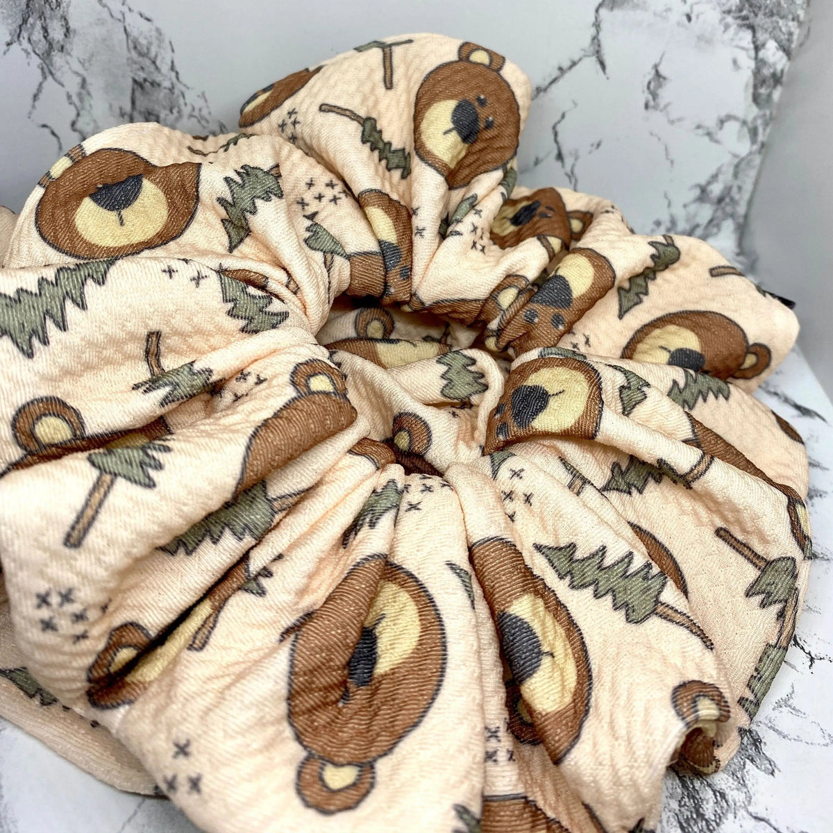 Bear and Pine Tree Fall Bullet Scrunchie