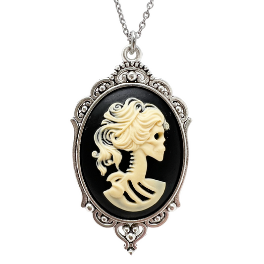 Gothic Skeleton Lady Necklace Black Cameo Victorian Lolita Jewelry