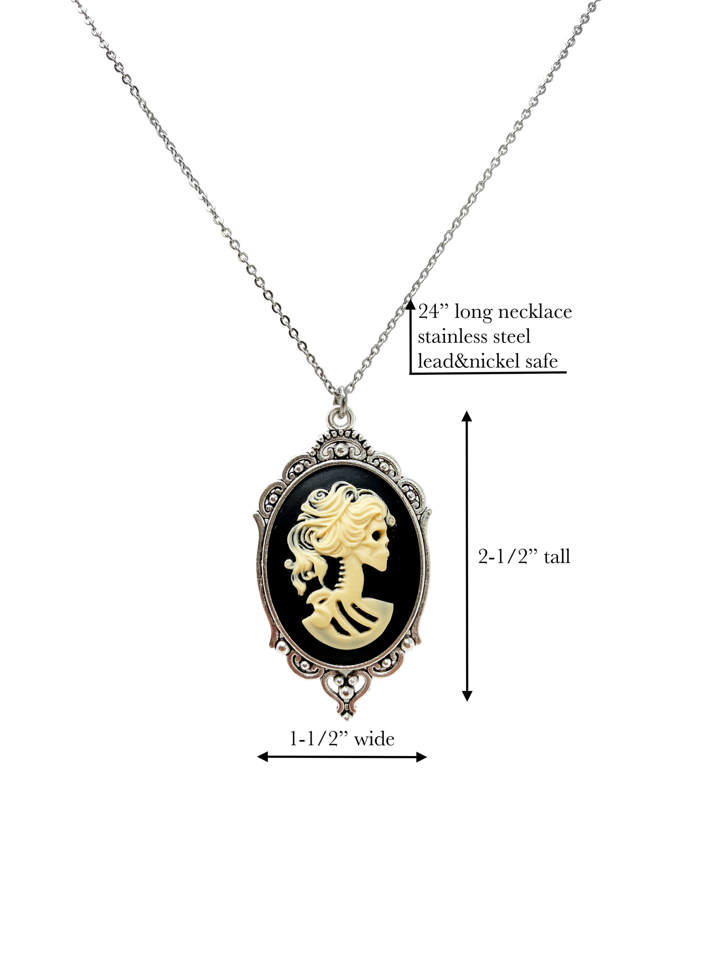 Gothic Skeleton Lady Necklace Black Cameo Victorian Lolita Jewelry