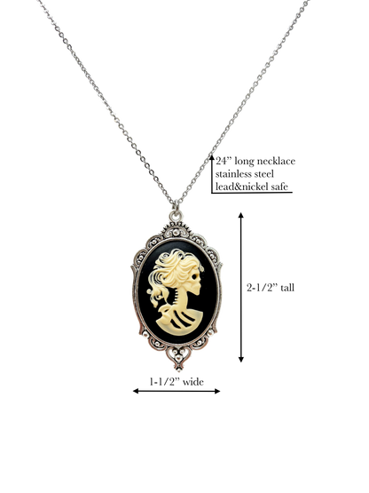 Gothic Skeleton Lady Necklace Black Cameo Victorian Lolita Jewelry