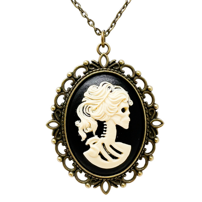 Gothic Lolita Lady Skeleton Necklace Victorian Cameo Dark Romantic Jewelry silver or bronze