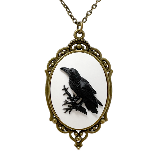 Raven Crow Necklace Gothic Victorian Cameo Dark Academia Jewelry Silver or Bronze
