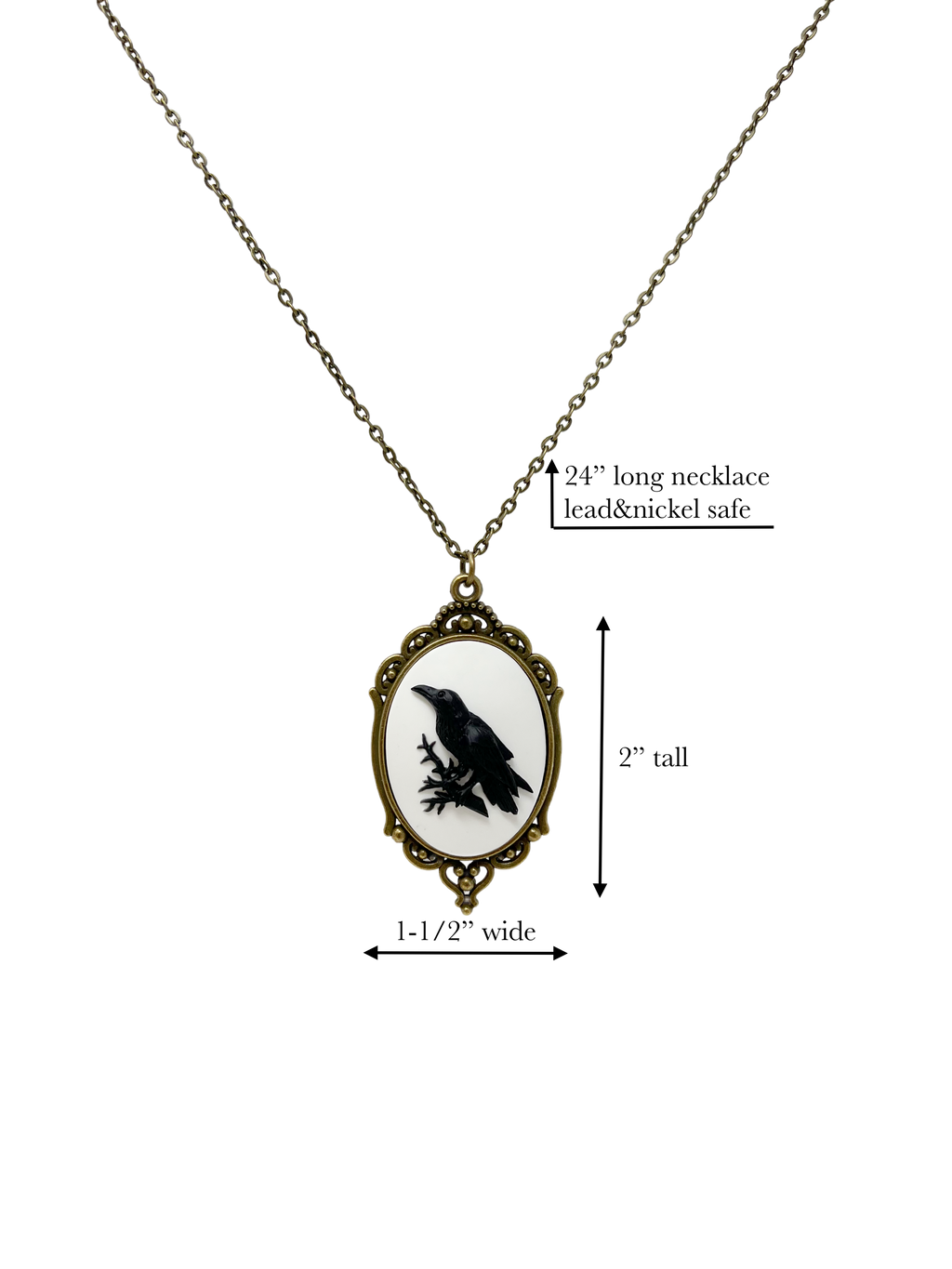 Raven Crow Necklace Gothic Victorian Cameo Dark Academia Jewelry Silver or Bronze