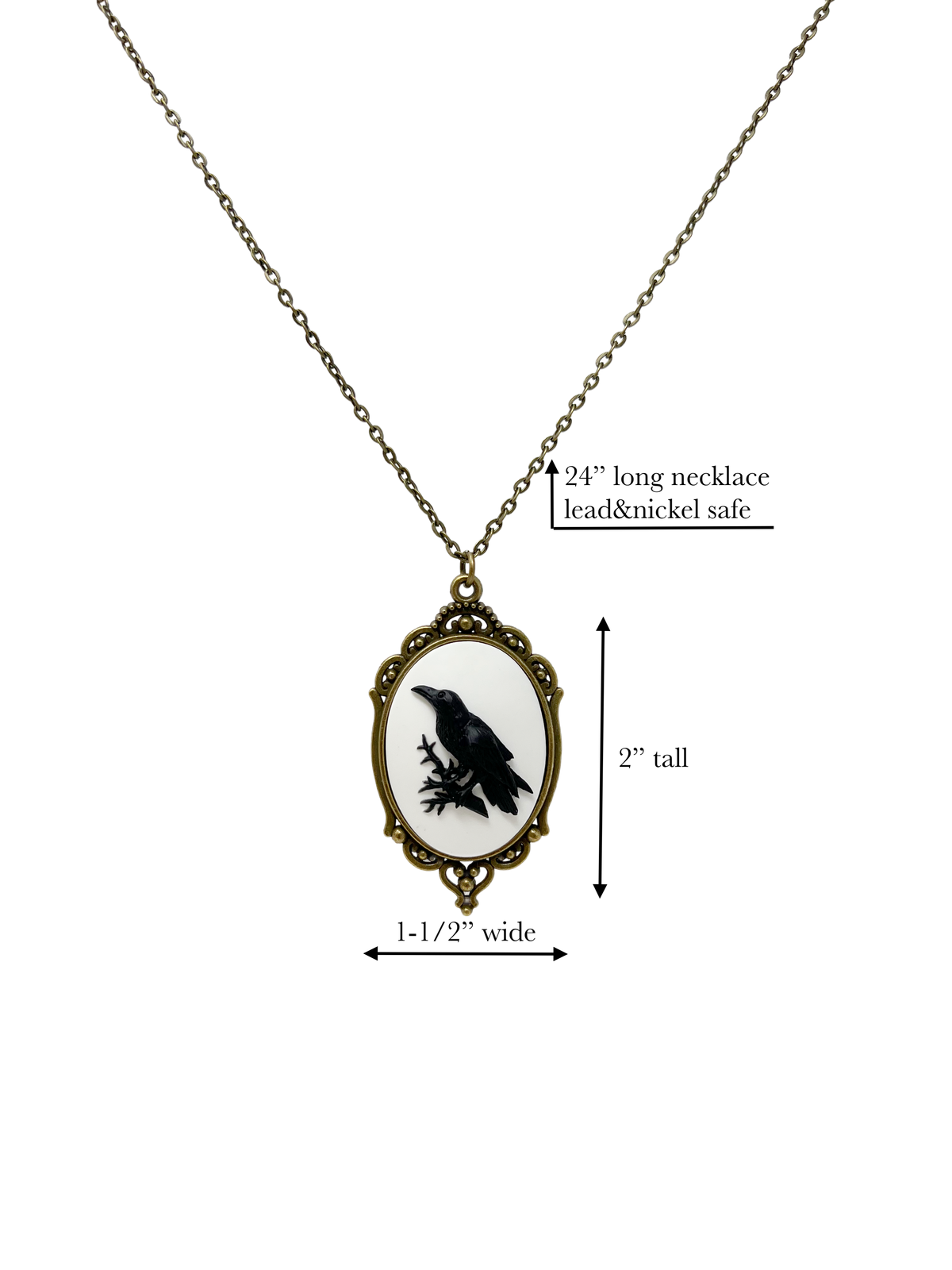 Raven Crow Necklace Gothic Victorian Cameo Dark Academia Jewelry Silver or Bronze