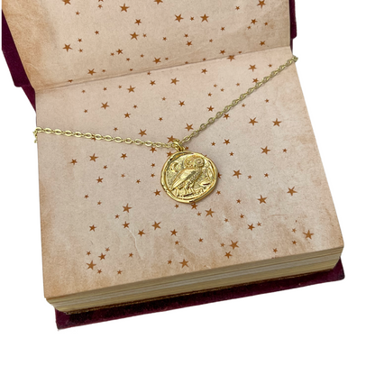 Owl Necklace Gold Athena Coin Wisdom Symbol Minimal Jewelry