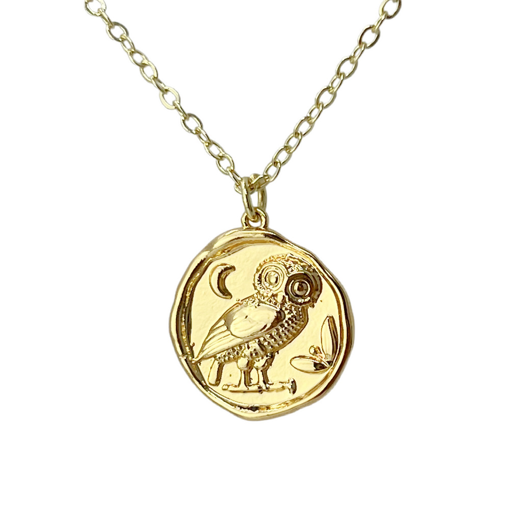 Owl Necklace Gold Athena Coin Wisdom Symbol Minimal Jewelry