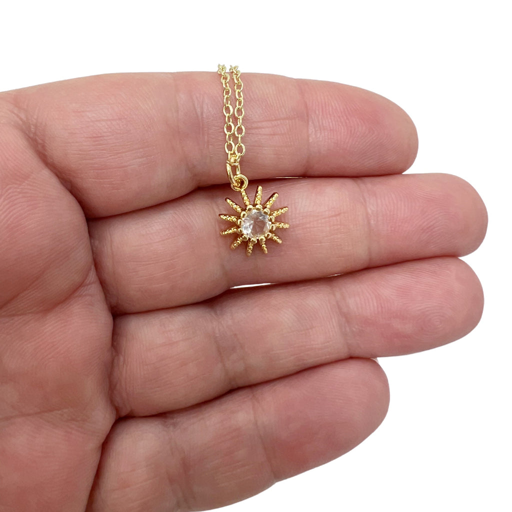 Tiny Sun Necklace Gold Dainty Celestial Charm Minimal Jewelry