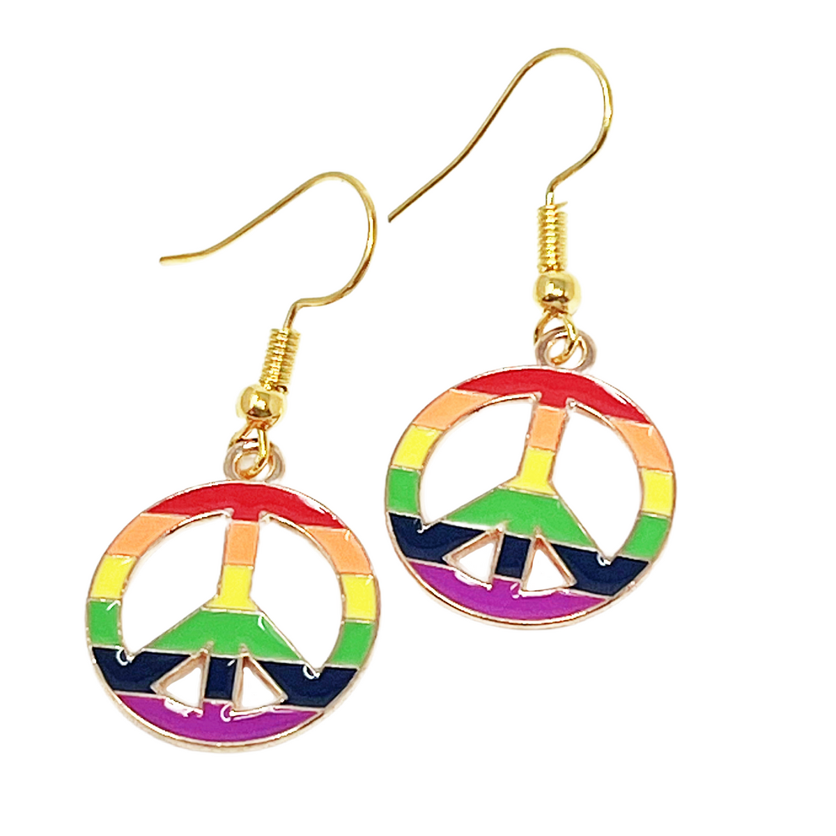Rainbow Peace Sign Earrings Colorful Boho Hippie Symbol Dangle Festival Jewelry