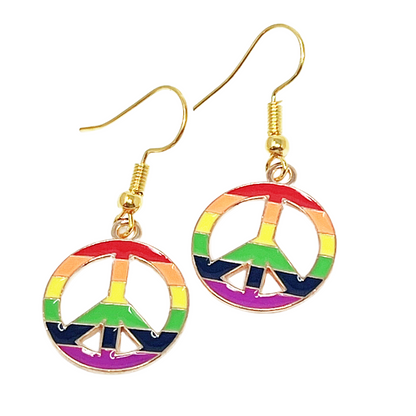 Rainbow Peace Sign Earrings Colorful Boho Hippie Symbol Dangle Festival Jewelry